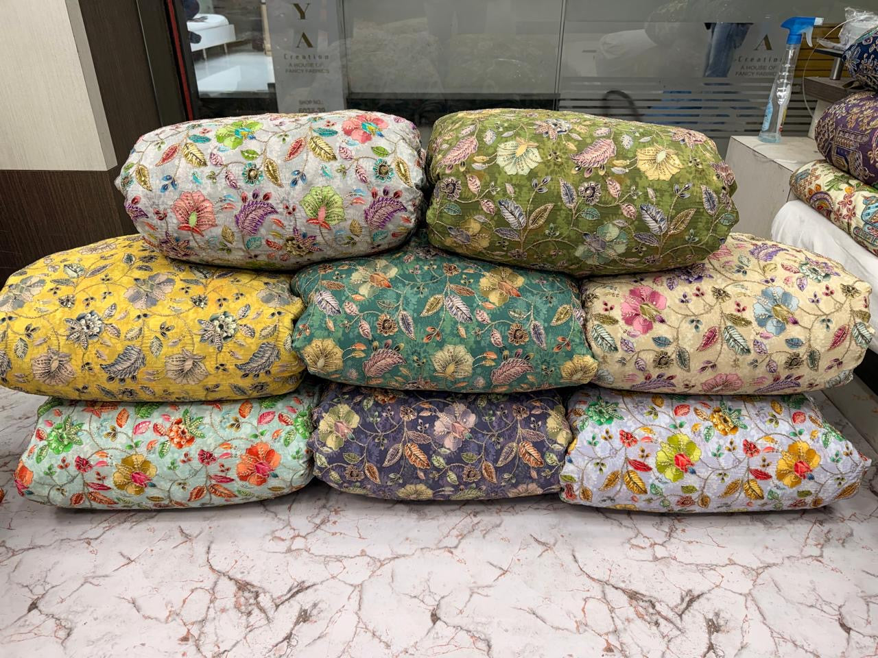 Luxury Natural Crepe Position Print Fabric with All-Over Zardosi, Jari, Chapat & 3mm Sequence Work | Premium Designer Fabric for Lehenga & Suits